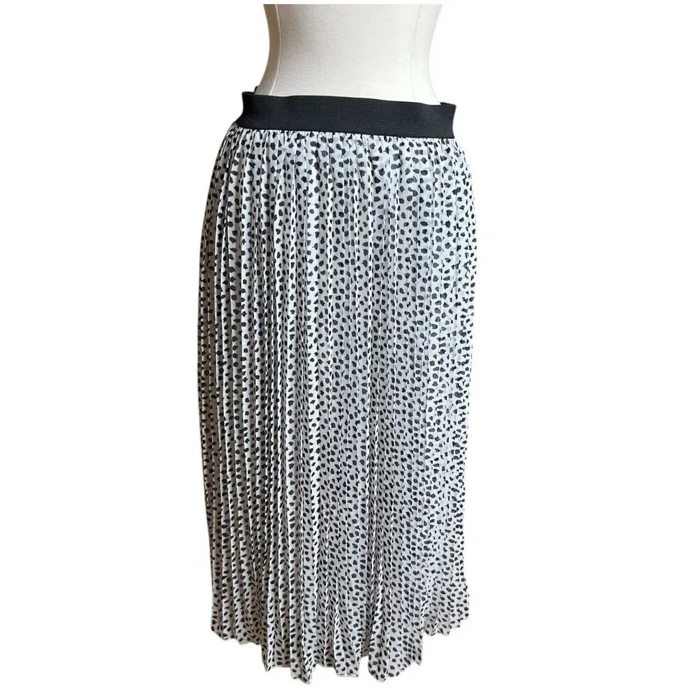 3/$25 Rachel Zoe Black White Dot Pleated Midi Skirt Womens M